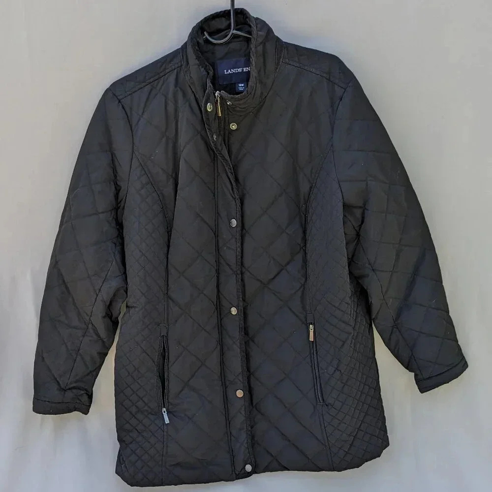 Lands' End Primaloft Women's Quilted Puffer Black Jacket Size 18W